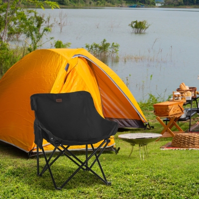 Outsunny Cadeira de Campismo Dobrável Cadeira de Pesca Portátil com Bolsa de Transporte e Estrutura de Aço 61x54x66 cm Preto