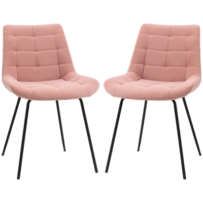 HOMCOM Set van 2 Eetkamerstoelen, Accentstoelen, Keukenstoelen, Retro-Design, Fluweelachtige uitstraling, 50 cm x 61 cm x 79 cm, Roze