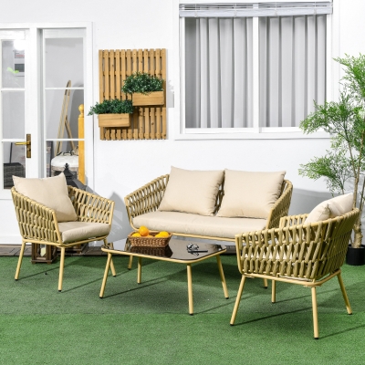 Set de Mobilier de Gradina cu 4 Piese cu Ratan din PE