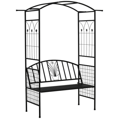 Outsunny Steel Frame Outdoor Garden Arch w/ 2-Seater Bench Flower Climber Black