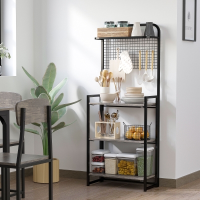 HOMCOM Estante Dobrável com 4 Níveis Estante de Estilo Industrial de Armazenamento com 5 Ganchos e Anti-Rolamento para Sala de Estar Escritório Dormitório 60x30x150cm Preto