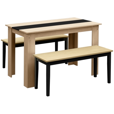 HOMCOM Ensemble Table et Banc Moderne Bois Noir/Naturel