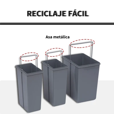 HOMCOM Cubo Basura Extraible Bajo Fregadero con 3 Contenedores de Reciclaje Clasificación de Residuos 48x34,2x41,8 cm Gris(m-5)