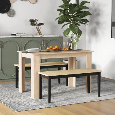 HOMCOM Ensemble Table et Banc Moderne Bois Noir/Naturel