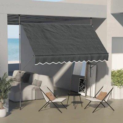 Outsunny Toldo Manual Retrátil com Manivela 300x120x210-300 cm com Altura Ajustável Impermeável para Jardim Varanda Cinza Escuro