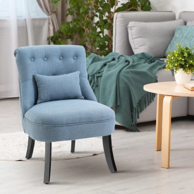 HOMCOM Single Sofa Home Living Room Fabric Solid Wood Leg Upholstered Dining Chair W/ Pillow-Blue