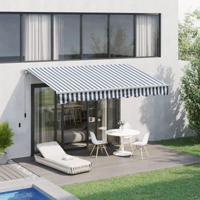 Outsunny 3.5M x 2.5M Garden Patio Manual Awning Canopy Sun Shade Shelter Retractable Gear Lever Winding Handle - Grey