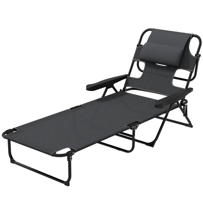 Outsunny Tuinstoel Ligstoel, opvouwbaar, weerbestendig, 194 cm x 72 cm x 89 cm, Zwart + Donkergrijs