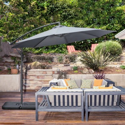 Outsunny Ampelscherm Parasol Tuinscherm, inclusief kruisvoet, weerbestendig, 292 cm x 292 cm x 247 cm, Grijs
