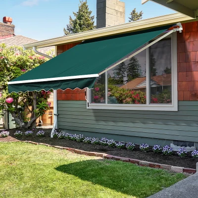 Outsunny Manual Retractable Awning Green 3.5x2.5m