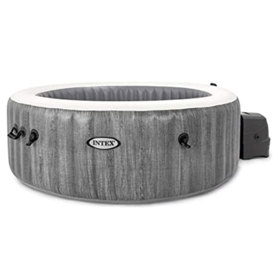 INTEX 28442EX - Pure Spa Greywood Deluxe 216X71Cm 6 Posti Con Pompa, Riscaldatore, Sistema Purificazione Acqua, 2 Poggia Testa, Luce Led Multi Color