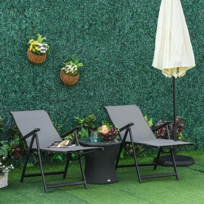 Outsunny Set of 2 Outdoor Sun Lounger 10-Position Adjustable Texteline Folding Reclining Chairs with Footrest for Patio Garden, Grey