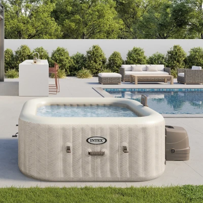 INTEX 28446EX - Chevron Jet And Bubble Deluxe Cm 211X71 4 Posti Quadrata Con Pompa, Sistema Di Purificazione Acqua, Telo Base, Telo Copertura