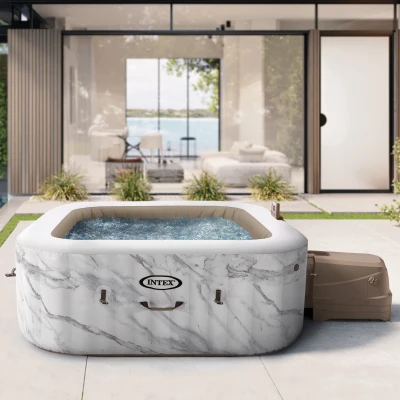 INTEX 28464EX - Calacatta Jet And Bubble Deluxe Cm 211X71 4 Posti Quadrata Con Pompa, Sistema Di Purificazione Acqua, Wif40 Getti,Telo Base, Telo Copertura