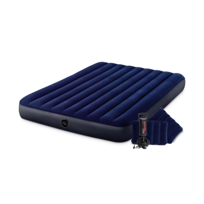 INTEX 64765 - Materasso Classic Downy Matrimoniale Con Tecnologia Fiber Tech Cm 152X203X25 Con Pompa Manuale E Due Cuscini