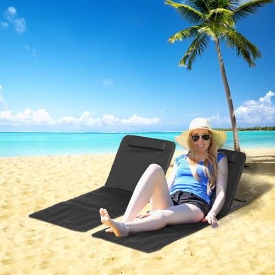 Outsunny Leżak plażowy Leżak słoneczny Krzesło ogrodowe, składane, regulowane oparcie, kieszeń boczna, 48 cm x 134 cm x 33-43 cm, Czarny