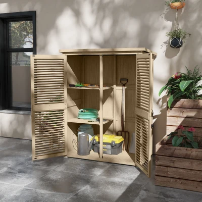 Outsunny Armadio da Esterno 2 Ripiani in Legno 127x65x159.5/168 cm