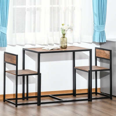 HOMCOM 3-częściowy Zestaw stołowy Zestaw stolików barowych 3-częściowy, 2 Krzesła, 1 Stół, 90 cm x 47 cm x 76 cm, Brąz + Czarny