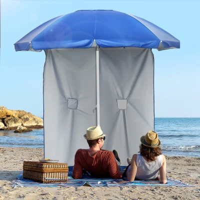 Outsunny Parasol plażowy z boczną ścianką, regulowany, 2 kieszenie oraz 2 okna, w tym torba transportowa, Ø191 x 211 cm, Niebieski+Biały