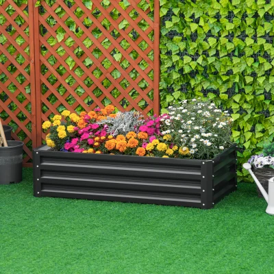 Outsunny Hochbeet Pflanzkasten, wetterbeständig, offener Boden, verzinkter Stahl, 120 cm x 60 cm x 30,5 cm, Grau