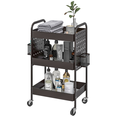 HOMCOM Keukentrolley met 3 planken, 4 wielen, 53,5 cm x 30,5 cm x 75 cm, Zwart