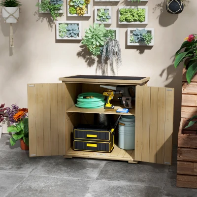 Outsunny Armadio da Giardino con Ripiano Regolabile in Legno