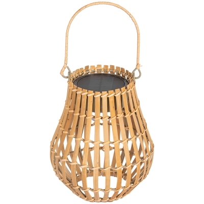 Outsunny Lampa zewnętrzna solarna, 3 poziomy jasności, Automatyczne działanie, Abażur z bambusa, Ø18,5 x 22 cm