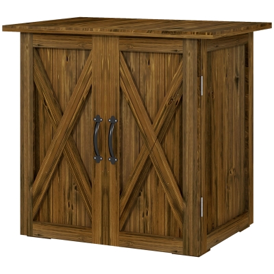 Outsunny Garden Shed, Double Door, Magnetic Closures, Weatherproof, Solid Wood, 77W x 55D x 72H cm, Brown