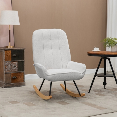 HOMCOM Fotel bujany w nowoczesnym designie, z futrem Sherpa, pikowany, 63 cm x 95 cm x 97 cm, naturalny + szary