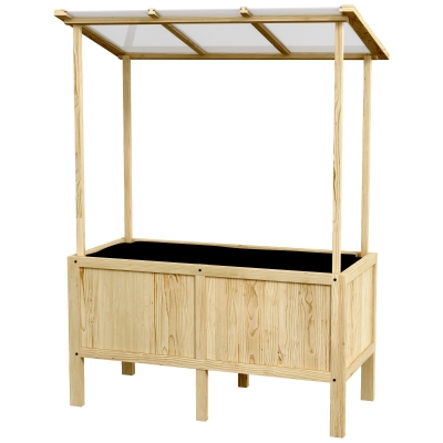 Outsunny Houten verhoogde plantenbak met dak, afwateringsgaten, voering van vliesdoek, weerbestendig, sparrenhout, 110x60x152 cm