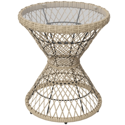 Outsunny Coffee Table Side Table Boho Design, Glass Top, PE Rattan, 45 cm x 45 cm x 52 cm, Natural