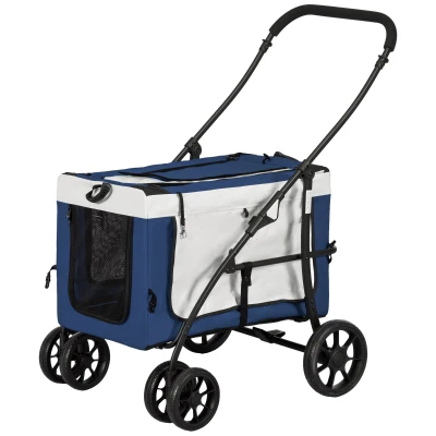 PawHut Hundbuggy Haustierbuggy Haustiertransporter bis 10kg klappbar verstellbare Trageriemen abnehmbarer Korb 81 x 58 x 97,5 cm Schwarz + Blau + Weiß