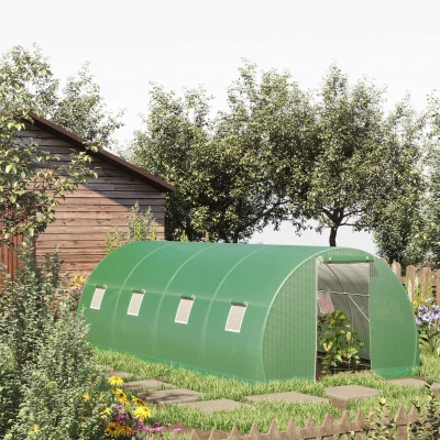Outsunny Kas met folie, loopbaar, 8 ramen met vliegengaas, stevige folie, stalen frame, 6 x 3 x 2 m, groen