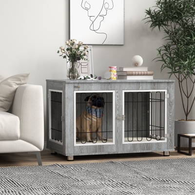 PawHut Klatka dla psa Hundebox z wyjmowanym wypełnieniem, 2 zamki, 90 cm x 58 cm x 65 cm, Szary