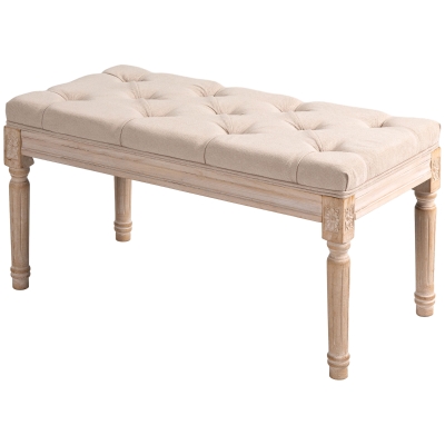 HOMCOM Vintage Design Vintagebank met Knopen, Gedraaide Poten, Shabby Chic, Crème