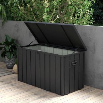 Outsunny Opbergbox, Tuinkist, 450L opbergruimte, 2 wielen, stalen frame, 125x61x70 cm, Donkergrijs