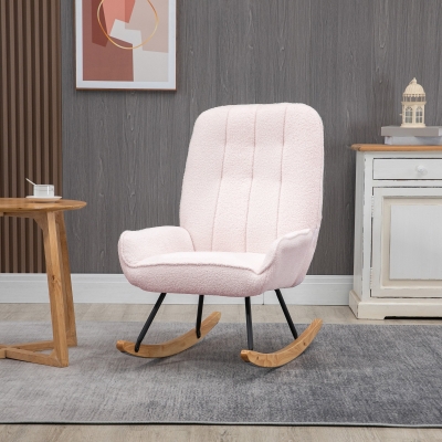 HOMCOM Fotel bujany w nowoczesnym designie, wykonany z futra Sherpa, 63 cm x 95 cm x 97 cm, naturalny + różowy