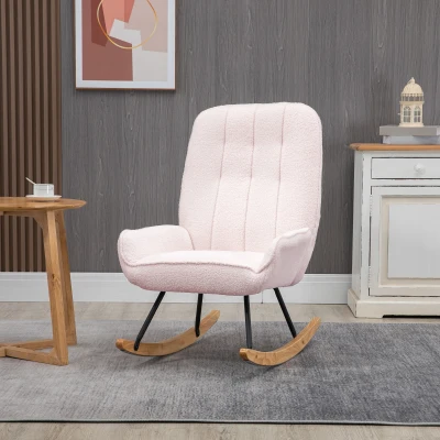 HOMCOM Fotel bujany w nowoczesnym designie, wykonany z futra Sherpa, 63 cm x 95 cm x 97 cm, naturalny + różowy