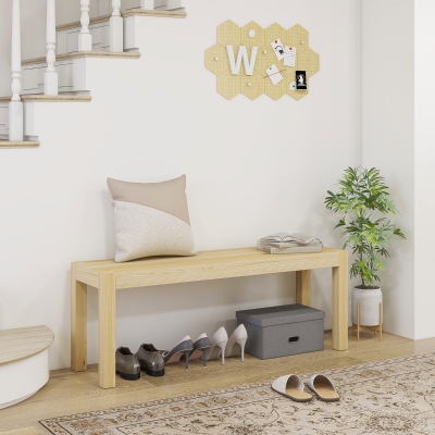 HOMCOM Ławka z drewna sosnowego, Ławka kuchenna, Drewno lite, 3-osobowa, 120 cm x 33 cm x 45 cm, Naturalna