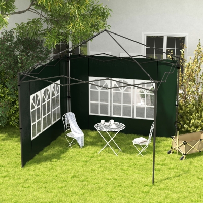 Outsunny Conjunto de 2 Paredes Laterais para Tendas de 3x3m e 3x6m Paredes Laterais com Janelas Transparentes 293x193cm Verde Escuro
