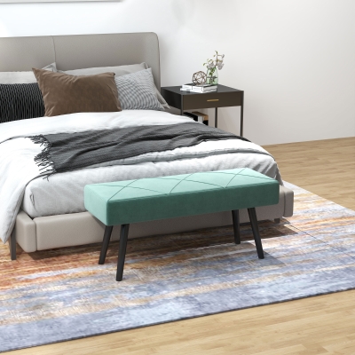 HOMCOM Ławka tapicerowana łóżkowa, ławka do przedpokoju z wzorem X, w wykończeniu z weluru, wytrzymała do 120 kg, do sypialni, 100 x 36 x 45 cm, zielona