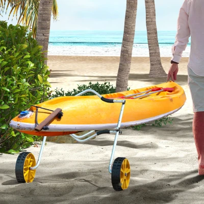 SPORTNOW Regulowany wózek kajakowy, przyczepka do łodzi i deski surfingowej z paskiem mocującym do kajaka, deski surfingowej, paddleboardu, aluminium, żółty