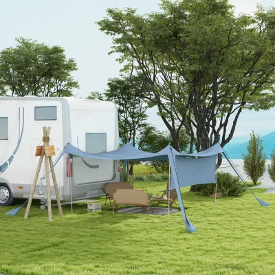 Outsunny Żagiel przeciwsłoneczny, wodoodporny, dostosowalny, lekki, składany, słupy stalowe, 3x3x2m, Niebieski