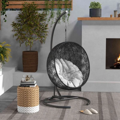 Outsunny Suporte para Cadeira Suspensa com Base Redonda Estrutura Metálica para Exterior Capacidade 150 kg Ø102x195 cm Preto