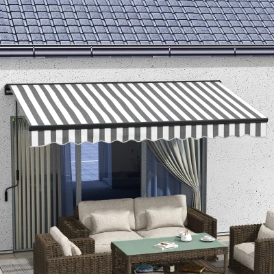 Outsunny Zonwering Terrasluifel, weerbestendig, 1 Handzwengel, 395 x 250 x 150 cm, Grijs + Wit