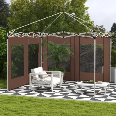 Outsunny Paredes Laterais para Tenda de 2 Painéis 295x195 cm em Tecido Oxford com 2 Janelas para Tendas de 6x3 m 3x3 m Marróm