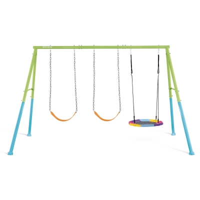 INTEX 44133 - Altalena Verde E Blu Cm 351X244X201, 3 Componenti (Dondolo Ottagonale & 2 Altalene)