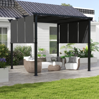 Outsunny Pérgola de Jardim 3x3 m com Teto Retrátil Estrutura de Aço Impermeável e Anti-UV para Terraço Pátio Cinza Escuro