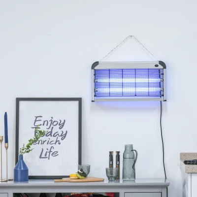 Outsunny Lâmpada Anti-Mosquitos Elétrica 30W Mata Mosquitos Elétrico com Luz UV Efeito 60 m² para Jardim Pátio 48,5x8,5x26,5 cm Prata