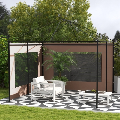Outsunny Paredes Laterais para Tenda de 2 Painéis 295x195 cm em Tecido Oxford com Janela para Tendas de 6x3 m 3x3 m Marróm